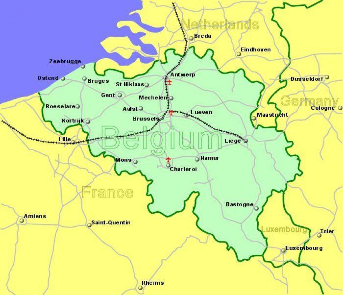 aeroporti in Belgio mappa