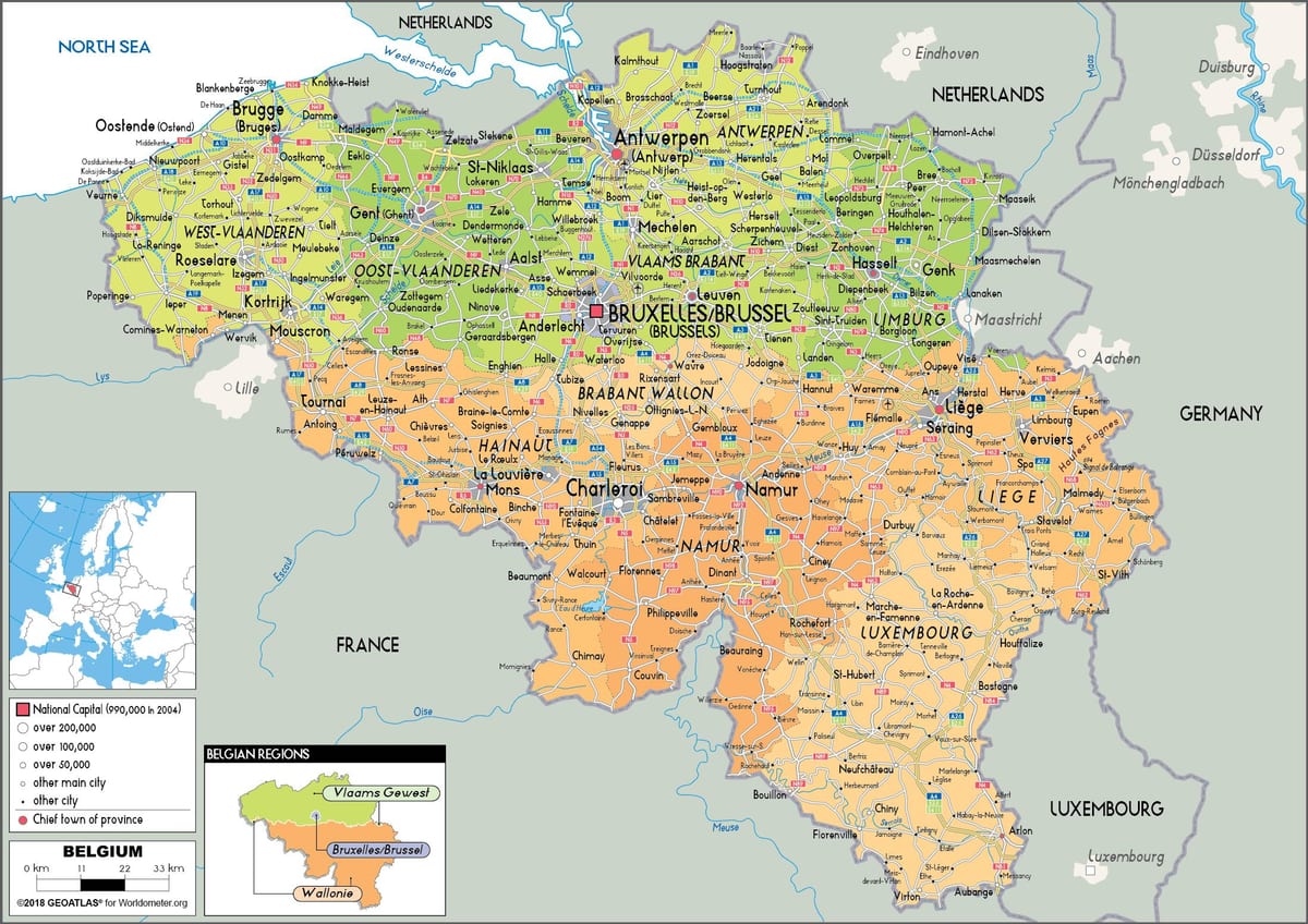 Belgio città la mappa