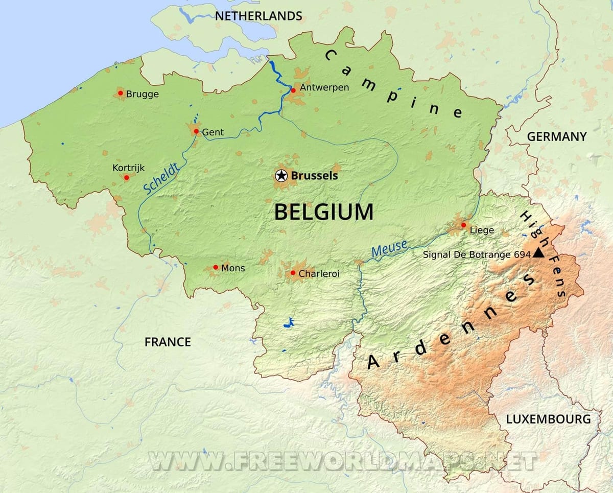 Mappa di Belgio geografia
