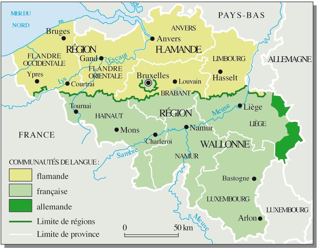di lingua francese del Belgio mappa