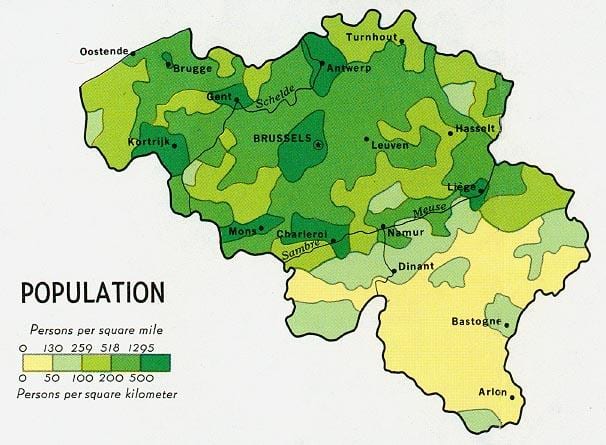 Mappa di Belgio popolazione