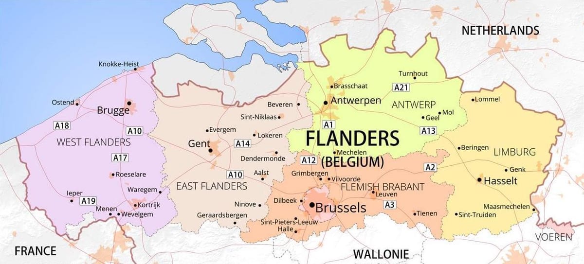 mappa fiandre, Belgio