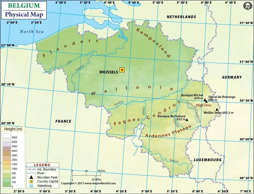 Belgio mappa topografica