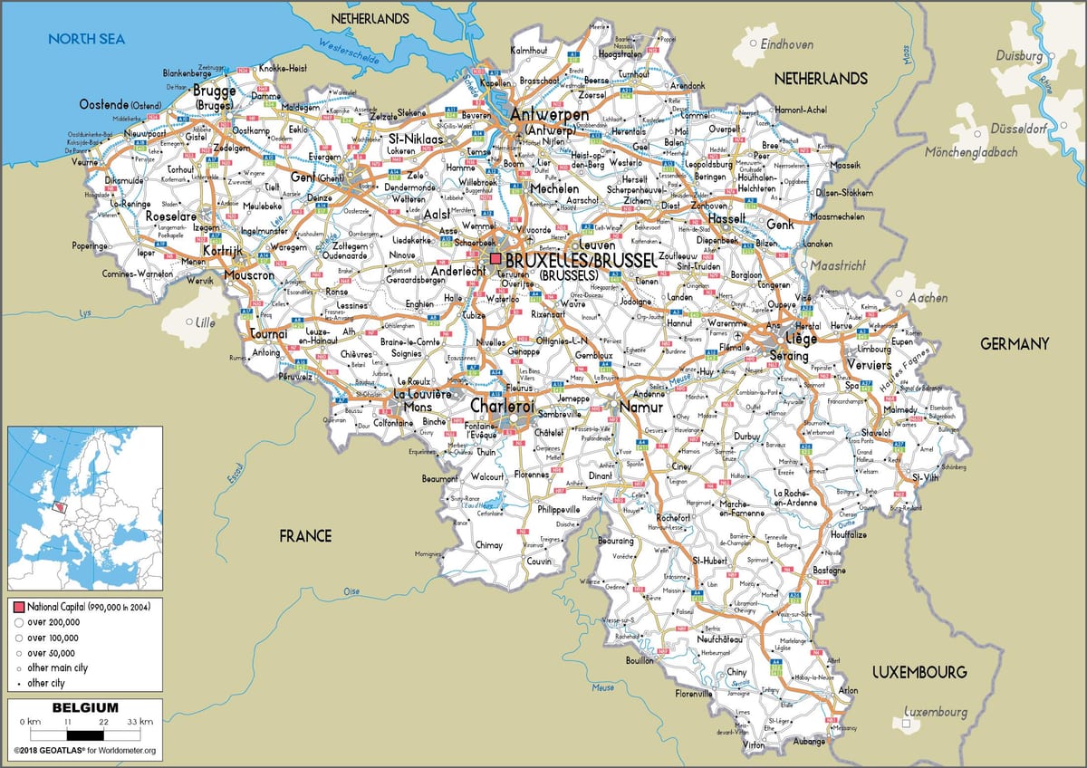 Mappa stradale Belgio